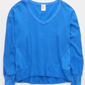 Offline by Aerie waffle oversized long sleeve tee in cobalt blue XL